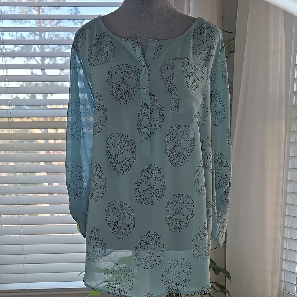 Torrid Light Blue Skull Print Blouse